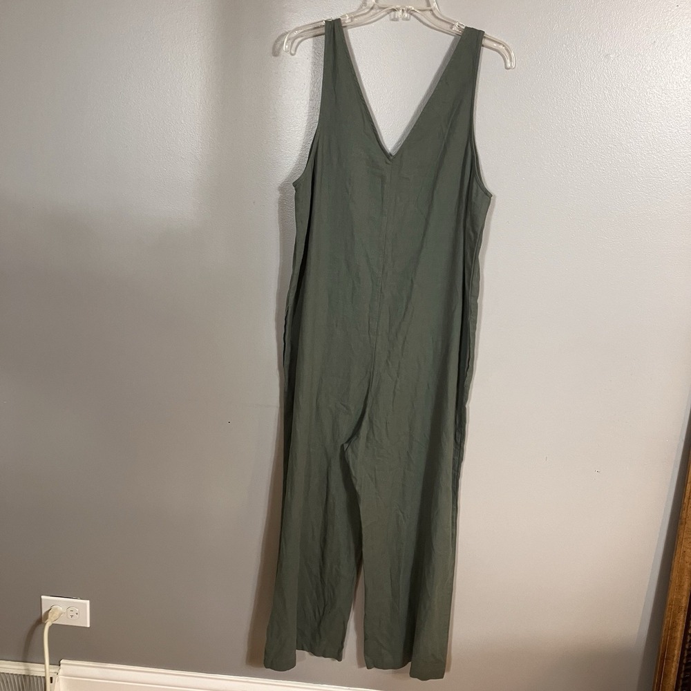 Universal Thread Jumpsuit Womens Medium Green Boho Linen Blend Wide Leg V-Neck - Picture 11 of 13